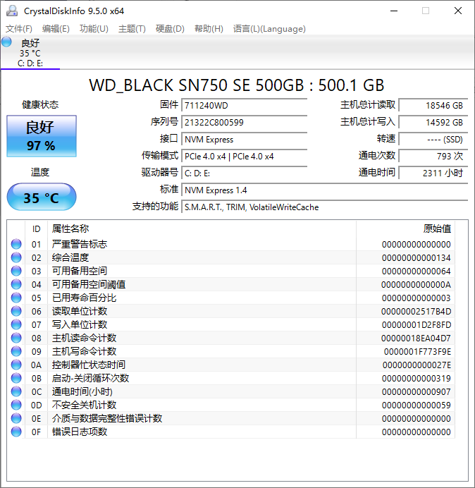 Crystal Disk Info 硬盘检测工具 v9.5.0 绿色版&美化版-颜夕资源网-第17张图片 Crystal Disk Info 硬盘检测工具 v9.5.0 绿色版&美化版-颜夕资源网-第17张图片