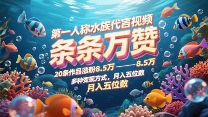 第一人称水族代言视频,条条万赞,20条作品涨粉8.5万,多种变现方式月,入五位数-颜夕资源网-第17张图片 第一人称水族代言视频,条条万赞,20条作品涨粉8.5万,多种变现方式月,入五位数-颜夕资源网-第17张图片