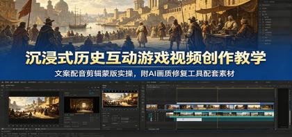 沉浸式历史互动游戏视频创作教学:文案配音剪辑蒙版实操,附AI画质修复工具配套素材-颜夕资源网-第17张图片 沉浸式历史互动游戏视频创作教学:文案配音剪辑蒙版实操,附AI画质修复工具配套素材-颜夕资源网-第17张图片