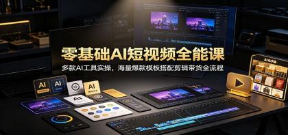 零基础AI短视频全能课：多款AI工具实操，海量爆款模板搭配剪辑带货全流程