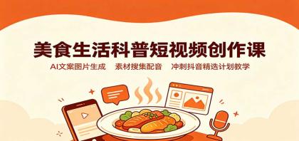 美食生活科普短视频创作课：AI文案图片生成，素材搜集配音，冲刺抖音精选计划教学