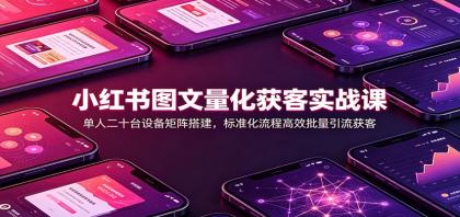 小红书图文量化获客实战课：单人二十台设备矩阵搭建，标准化流程高效批量引流获客